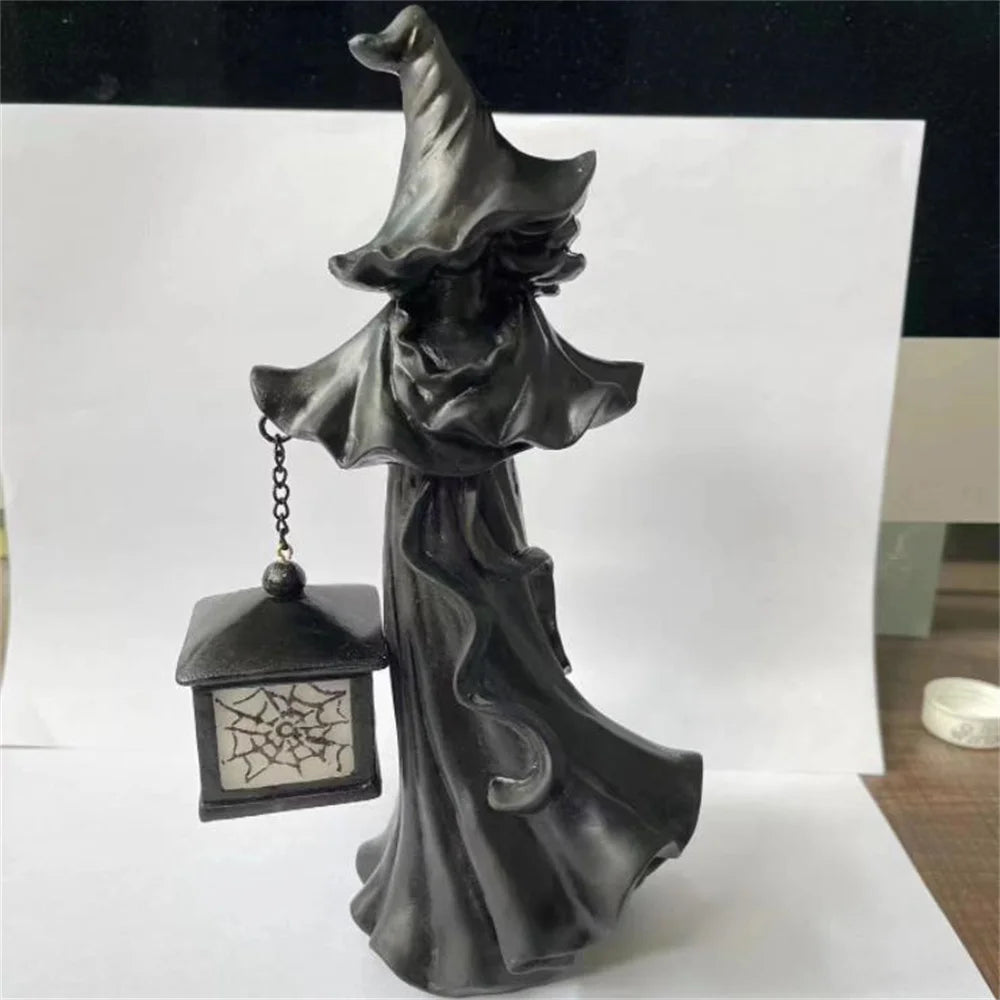 Flying Broomstick Witch Statue Retro Nordic Mysterious Magic Resin Home Decor