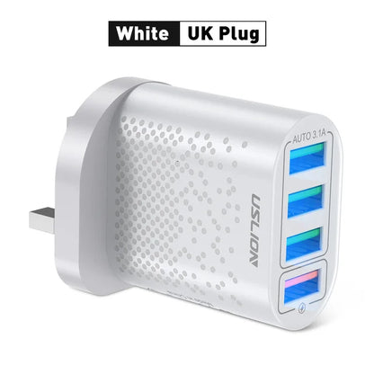 USLION EU/US Plug USB Charger for iPhone 11 Samsung Xiaomi 4 Port 48W