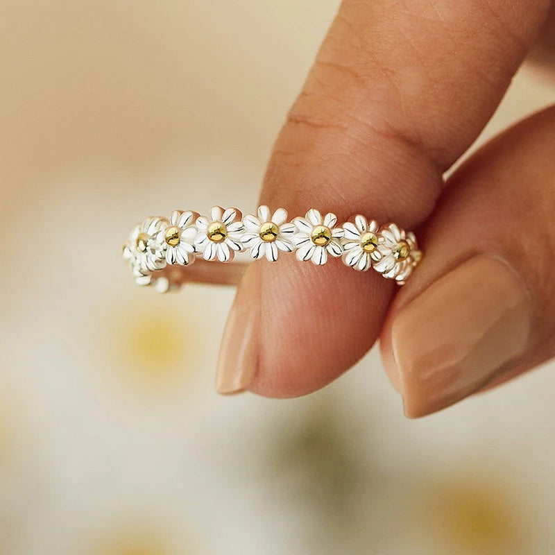 Sweet Daisy Flower Rings for Women Open Adjustable Ring Electroplating Rings