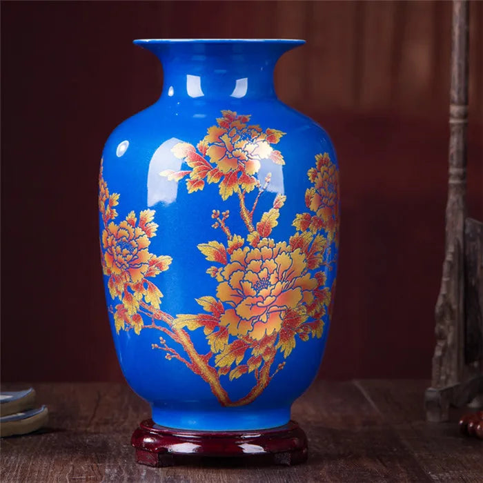 New Chinese Style Vase Jingdezhen Yellow Crystal Glaze Flower Vase Home Decor