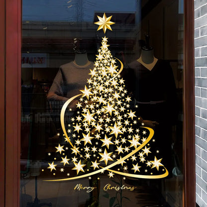 1PC Large Golden Christmas Tree Window Clings Stickers for Glass, Xmas