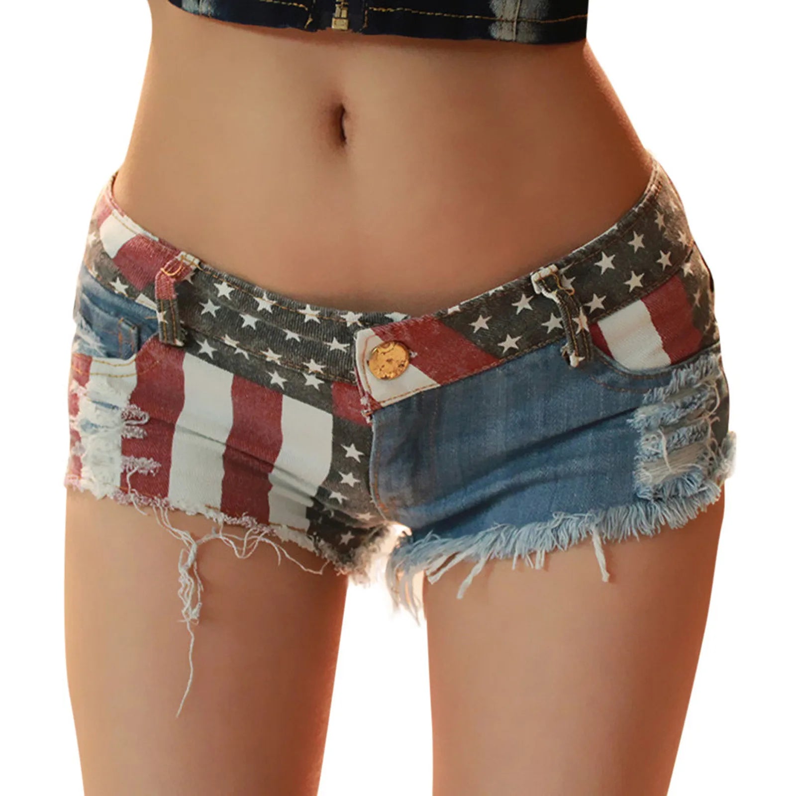 America Flag Denim Jeans Shorts Low Waist Hole Pockets Mini Shorts Pants Jeans