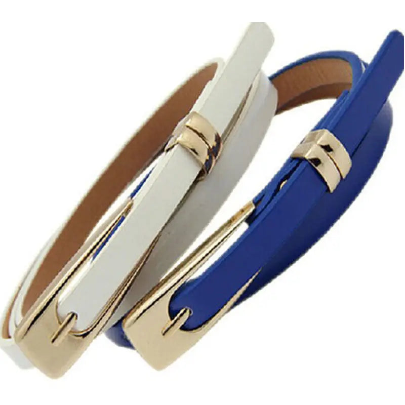 Fashion Female Thin PU Leather Narrow Waistband Belt for Girl Skinny Candy Belt