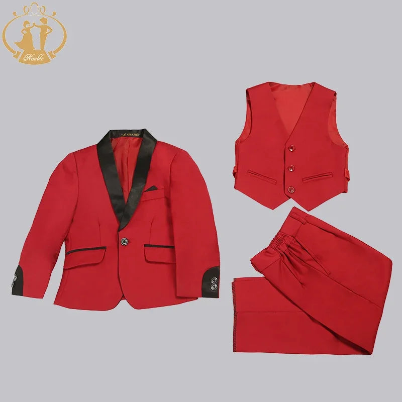 Spring Autumn Formal Suit for Boy Children Party Host Wedding Costume Red Blazer