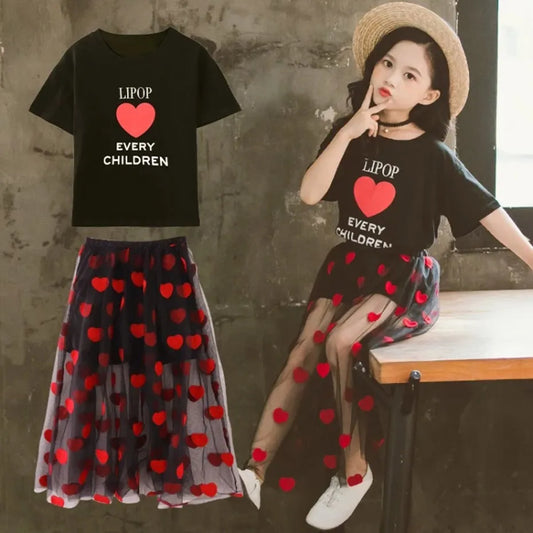 Summer Children's Clothing Sets for Girls Cotton Heart Shirts