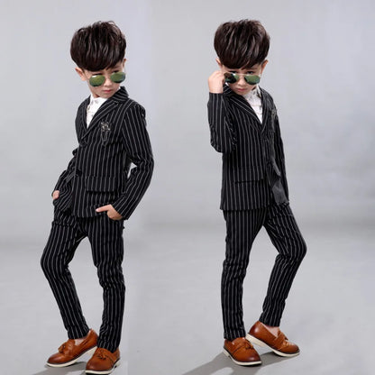 LOLANTA 2Pcs Kids Boys Strip White Black Formal Wedding Dress Suits Casual