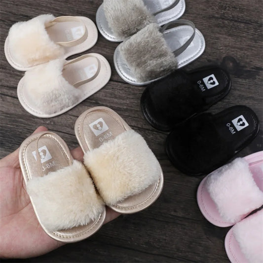 Summer Newborn Infant Baby Girls Soft Sole Sandals Plush Slide Sandal Toddler