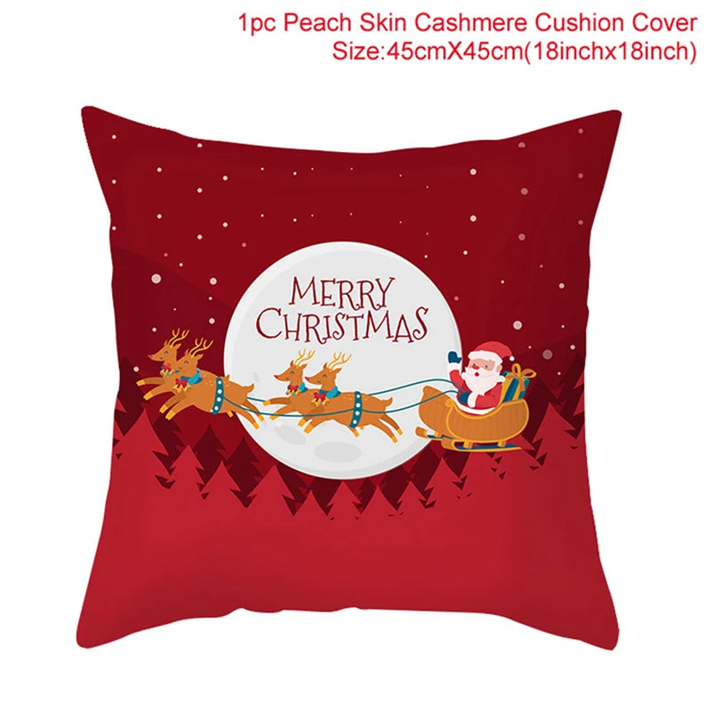 Merry Christma Decorations for Home Reindeer Santa Claus Tree Cushion Cover