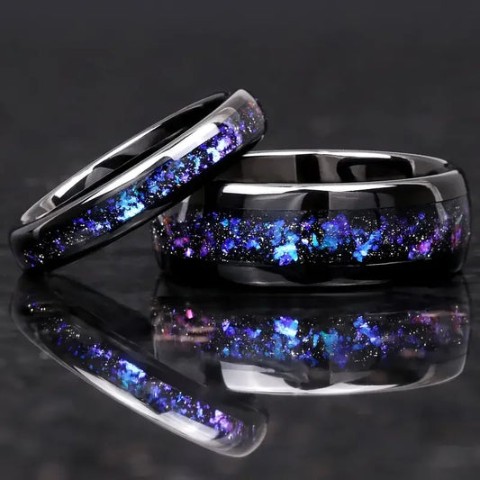 4/8mm Colorful Nebula Outer Space Black Tungsten Wedding Engagement Ring