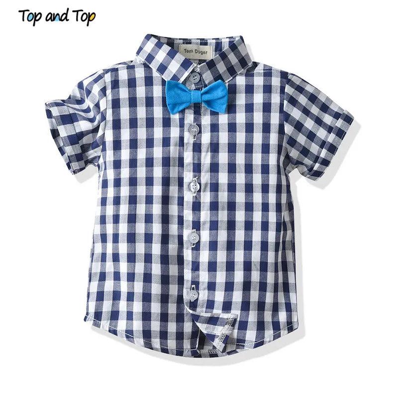 Top and Top Baby Boys Clothes Set Summer Toddler Plaid Tops+Suspenders