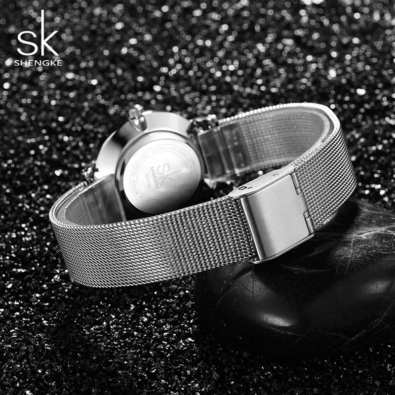 SK Super Slim Sliver Mesh Stainless Steel Watches Women Top