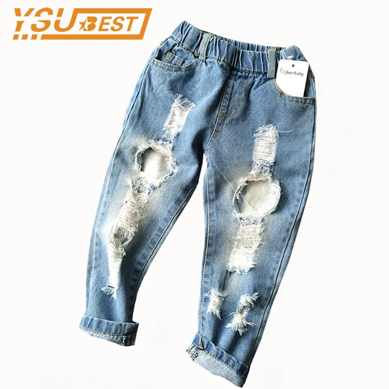 Boys Girls Hole Jeans Pants 1-6yrs Kids Trousers Autumn Fashion Children Denim