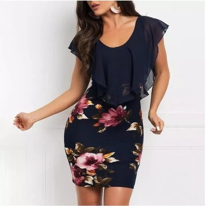 Dress Women Summer 2023 Sexy Floral Printing Splicing Printed Slim Mini