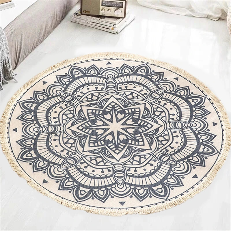 Nordic Round Carpets Bohemia Ethnic Tassel Yellow Mandala Carpet Living Room