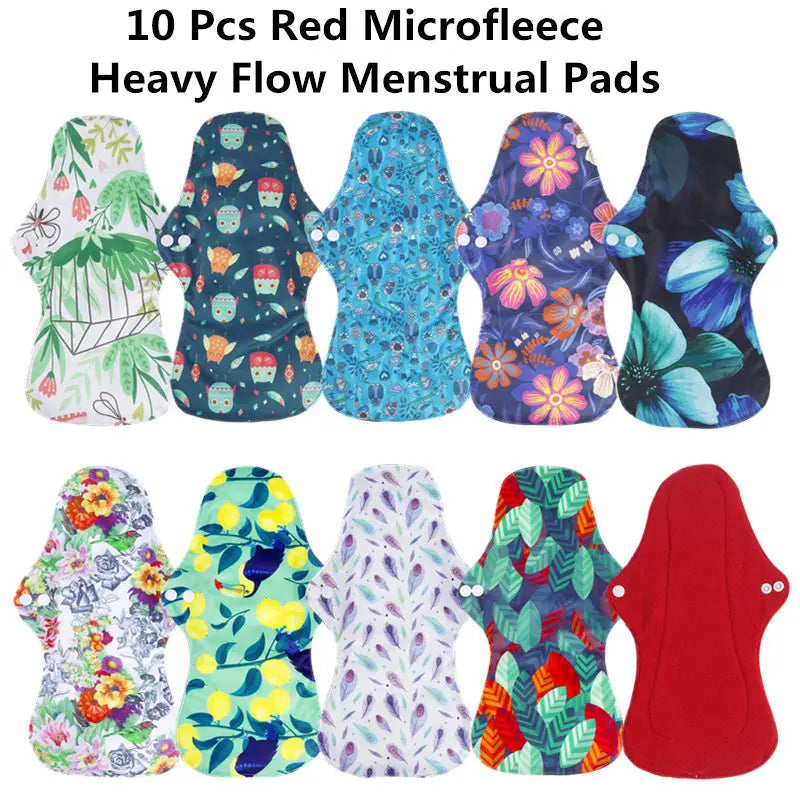 10pcs Organic Bamboo Charcoal Washable Hygiene Menstrual Pads Heavy Flow Pads