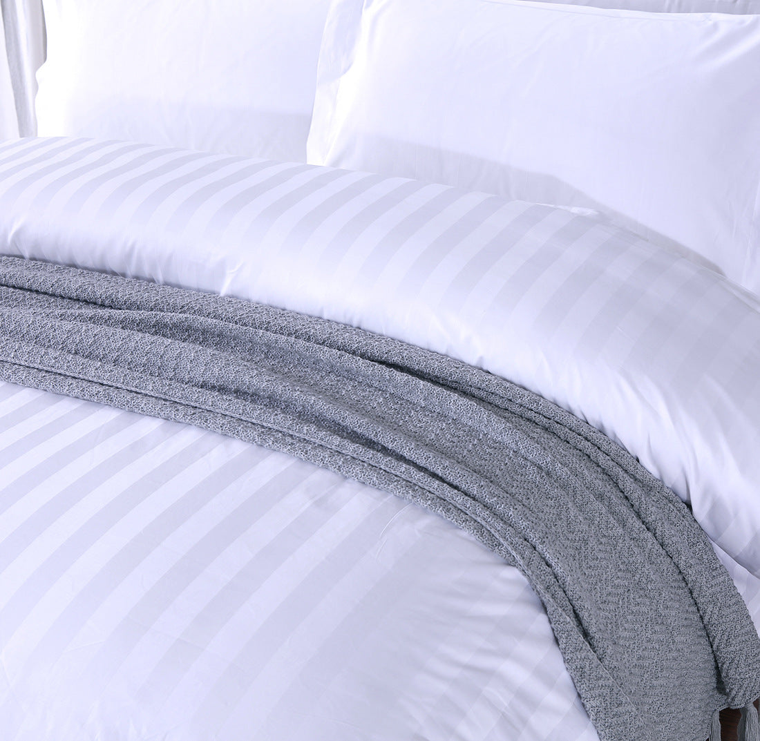 Luxury 100% Cotton Bedding Sets Hotel White Stain Strip