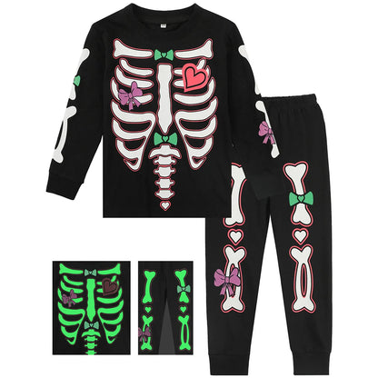 Kids Girls Unicorn Pajamas Set Children Skeleton Halloween Sleepwear