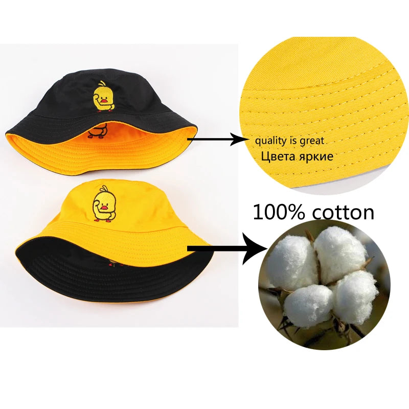 Reversible Black Yellow Duck Bucket Hat for Men Women Summer Sun Hat