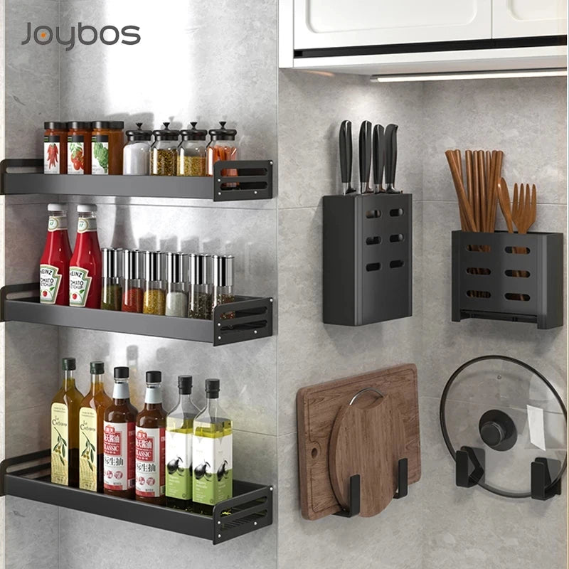 Joybos Kitchen Spice Organizer Set Punch-Free Wall-Mounted Racks