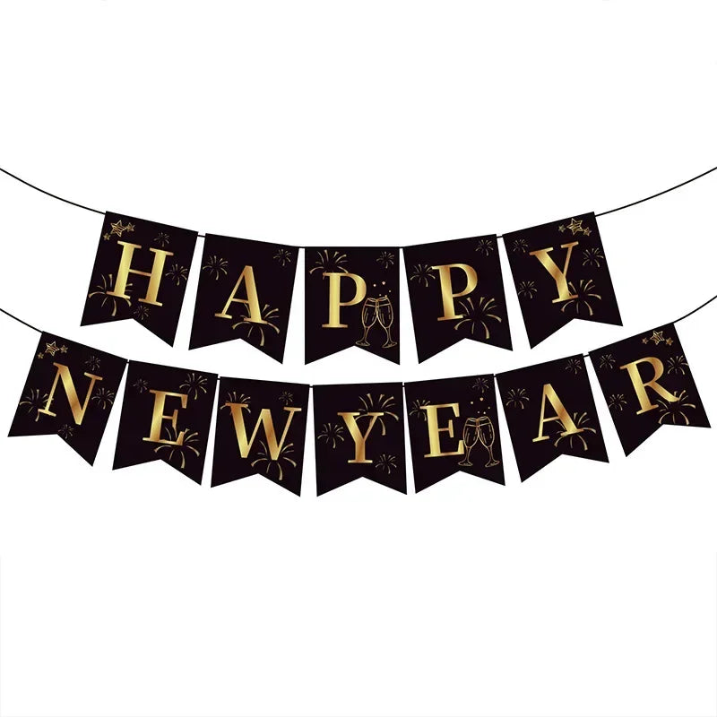 2025 Happy New Year Balloons Banner Rose Gold Number Letter Aluminum Foil