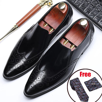 Genuine Leather Men Brogue Business Wedding Banquet Shoes Casual Flat Shoes