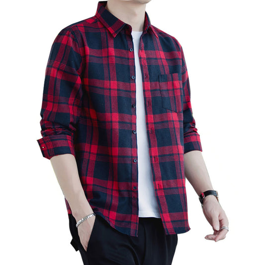 Spring Mens Shirts Long Sleeve Plaid Shirt Casual Comfortable Long Sleeve shirt