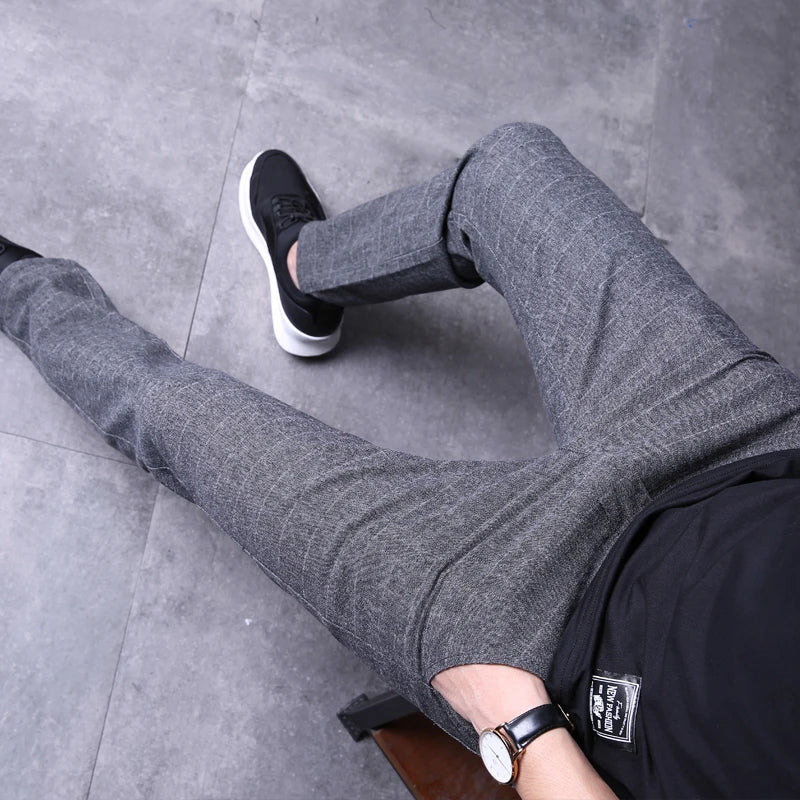 Fashion Casual Classic Checkered Mens Dress Pants Formal Business Slacks