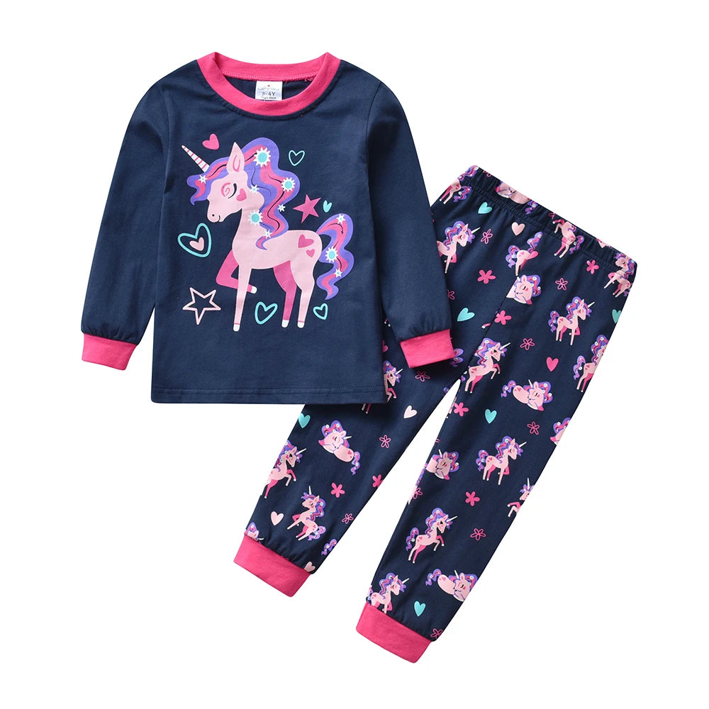 VIKITA 2Pcs Children Pajamas T-Shirts Pants Set Girls Unicorn Cotton Clothes