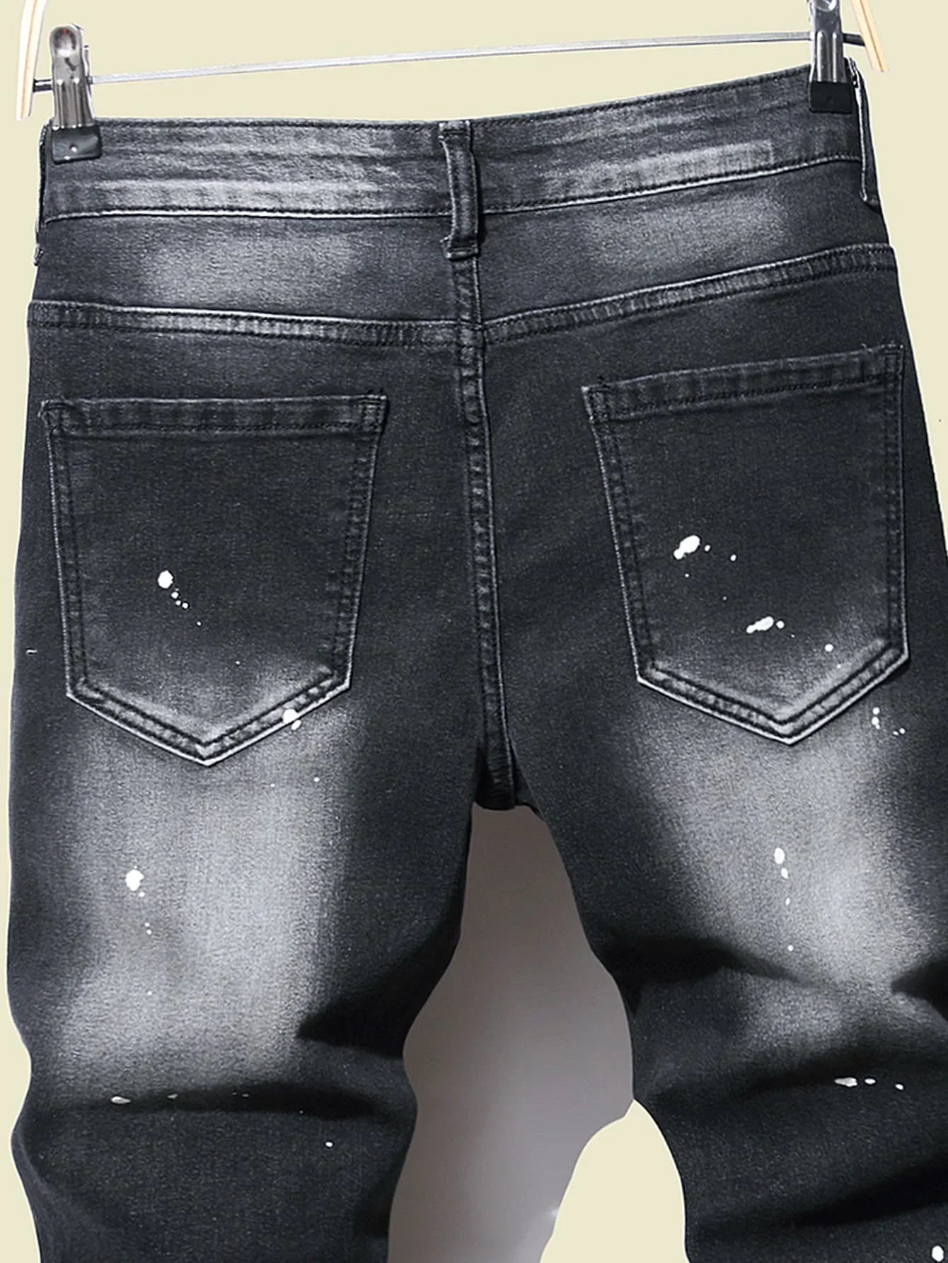 Men Black Skinny Denim Spot Jeans Male Ripped Stretch Fit Jeans Men Slim