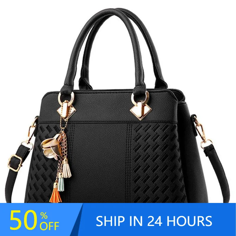 Fashion Women Handbags Tassel PU Leather Totes Bag Top-Handle Embroidery