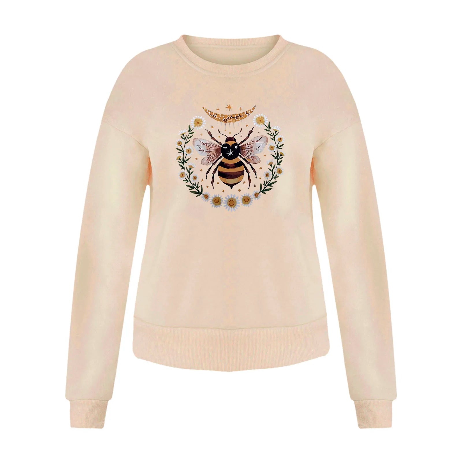 Women's Sweatshirts Loose Long-Sleeved Top Bee Print Short Curled Pullover