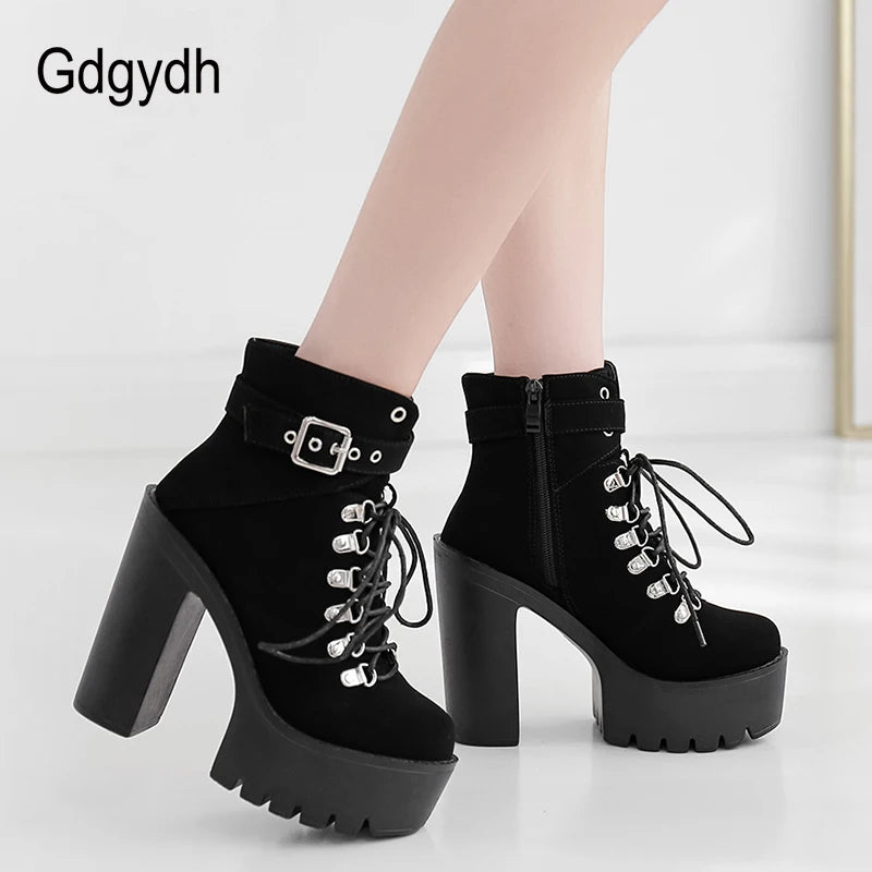 Lace Up  Boots Platform Buckle Boot Winter Shoes Thick Heel Boots With Zipper