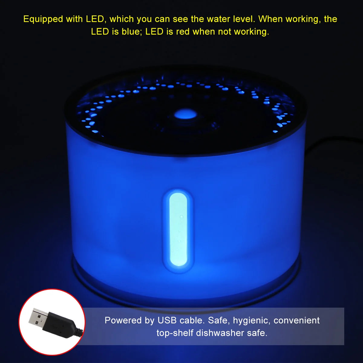 2.4L Automatic Pet LED Electric USB Dog Cat Pet Mute Drinker