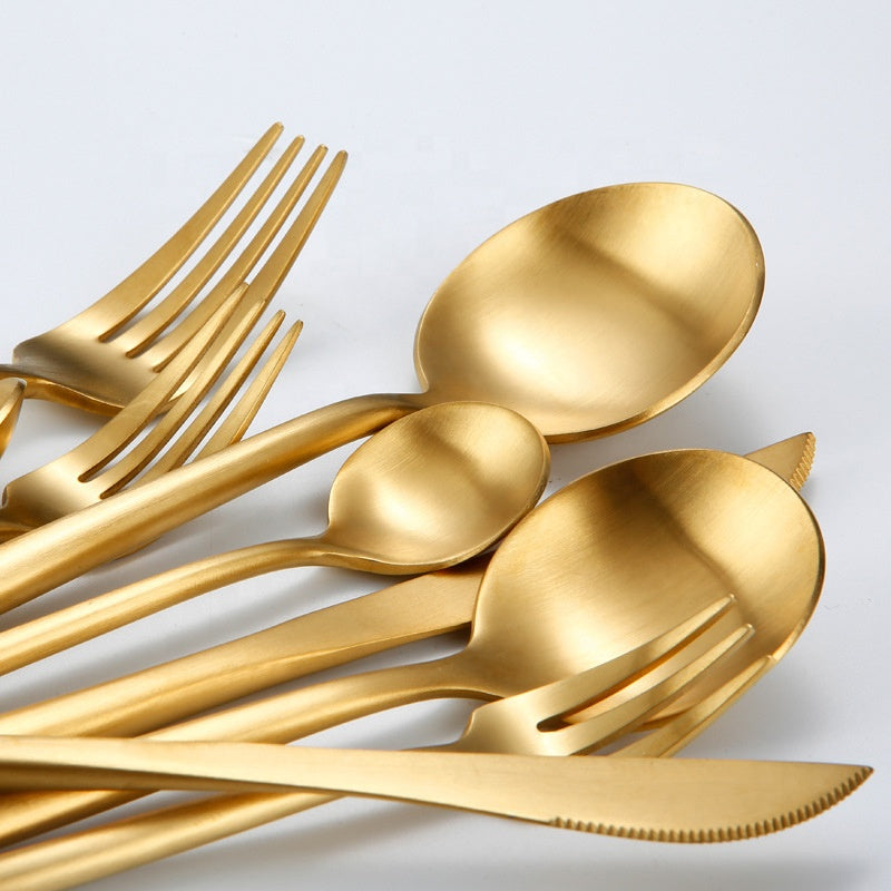 Stainless Steel 304 Matte Gold Flatware Hotel Luxury Dinnerware Spoon and Fork