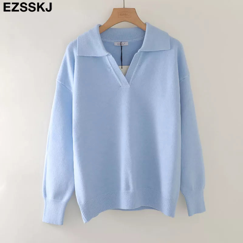 Autumn Winter Casual Chic V-Neck Oversize Thick Sweater Pullovers