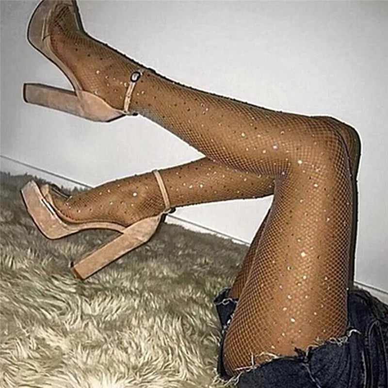 Summer Fishnet Diamond Pantyhose Women Sexy Fashion Shiny Net Tights Female