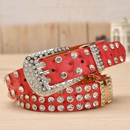 New Fashion Rhinestone Belts for Women Luxury Designer PU Leather Belt