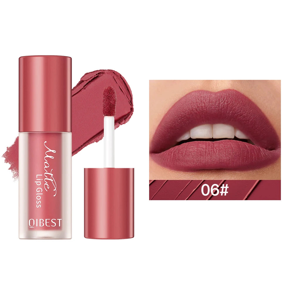 QIBEST 1Pc Velvet Matte Liquid Lipstick Nude Lipgloss Makeup Natural