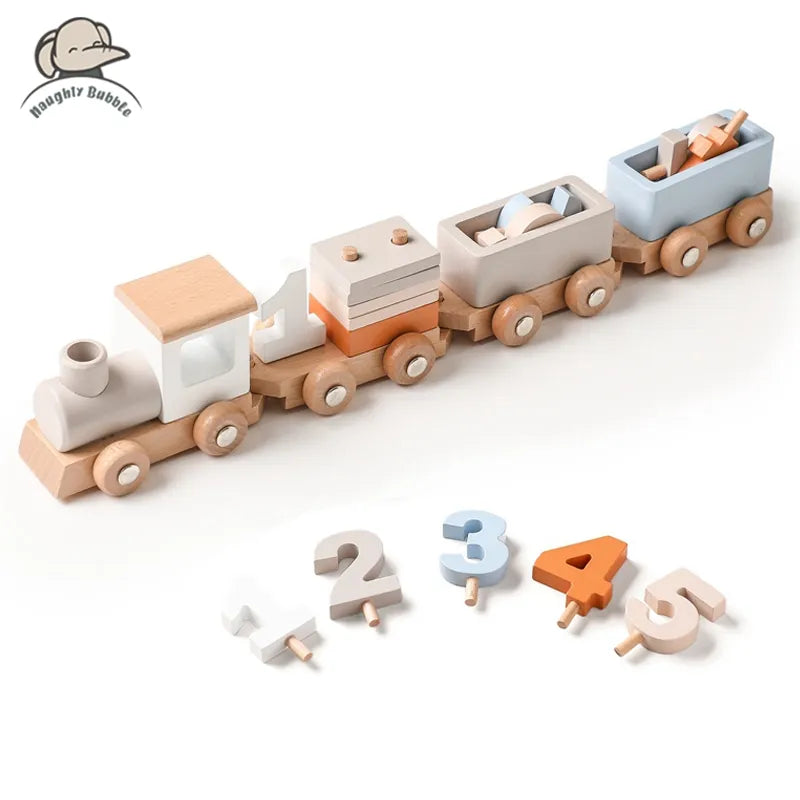 Wooden Train Birthday Toy  Montessori Toys Baby Educational Wooden Trolley