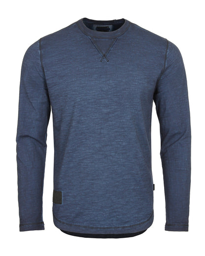 NEW - Men's Long Sleeve Crew Neck Vintage Wash T-Shirt With Curved Bottom Hem