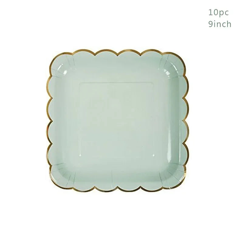 Disposable Tableware Paper Plate Lace Cups Hot Stamping Lace Paper Plates