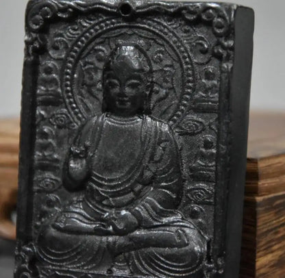 Hongshan Culture Archaize Black Iron Meteorite Sculpture Sakyamuni Buddha Statue