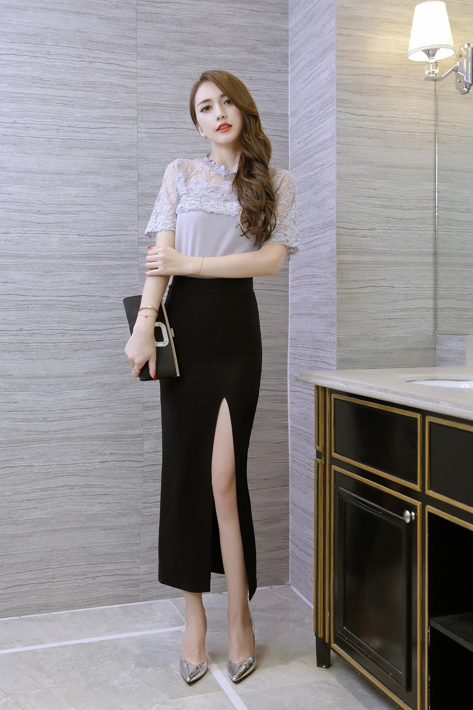 Skirts Womens Skirt Women Sexy Side Slit Office Ladies Black