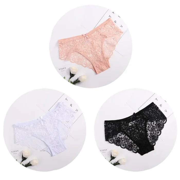 3pcs/Set Women Underwear Sexy Lace Transparent Panties Tempting Pretty Briefs