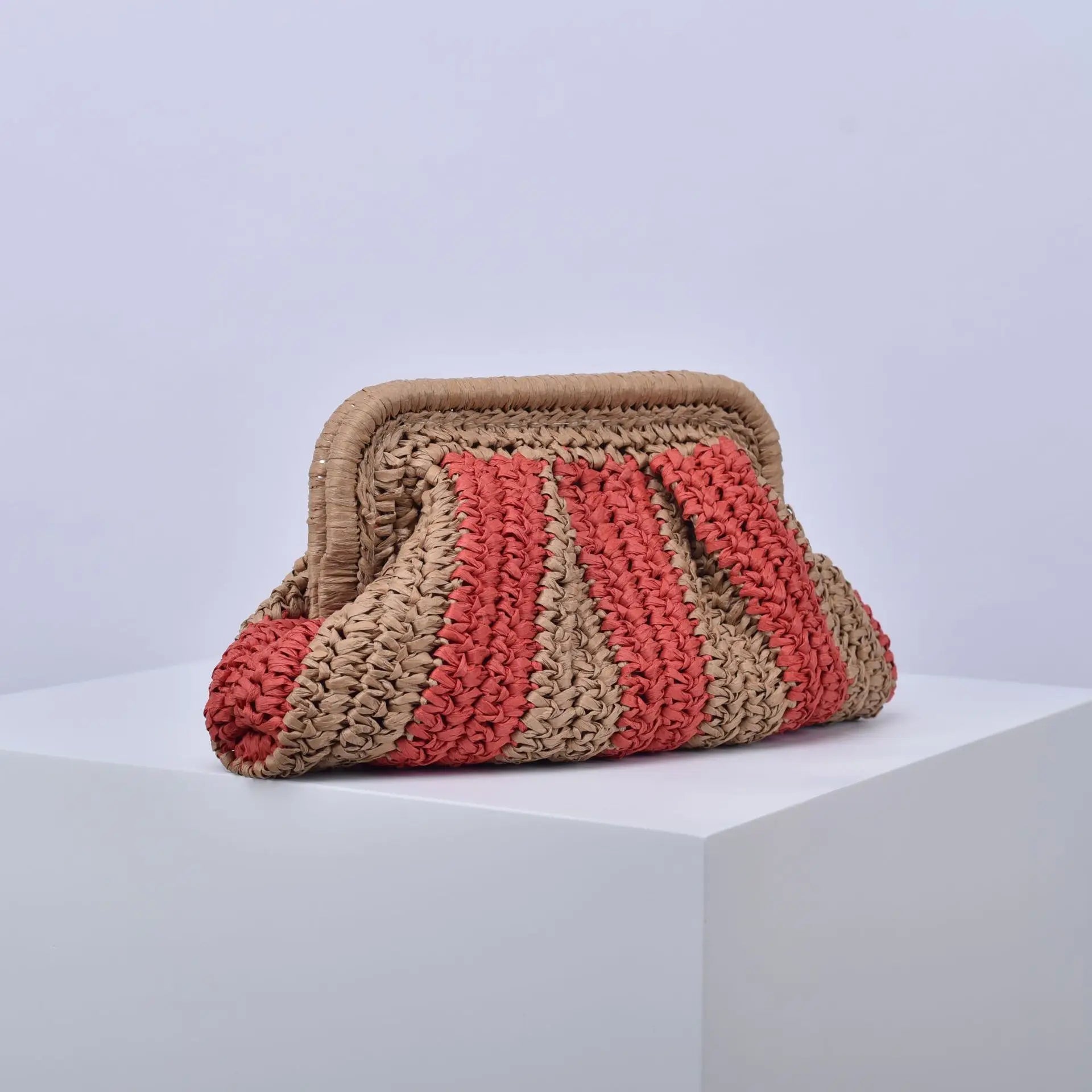 Fashion Striped Straw Clutch Bag Casaul Shell Paper Woven Women Shoulder