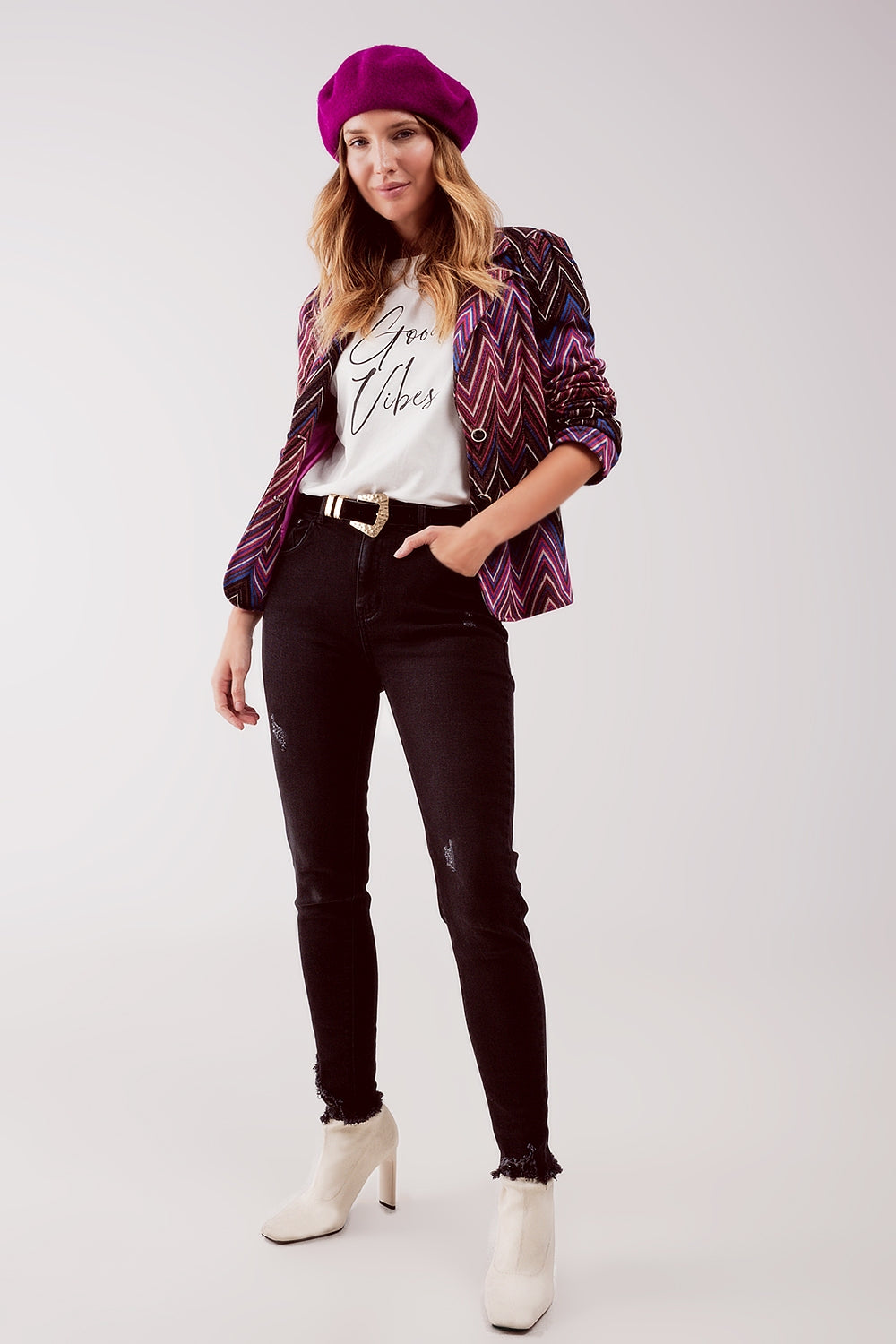 Retro Suit Jacket in Fuchsia Geo Print