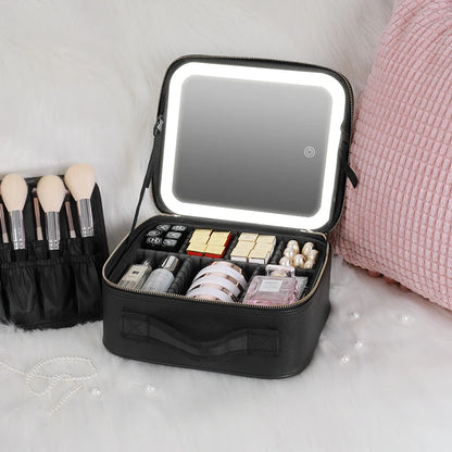 Smart LED Cosmetic Case With Mirror Cosmetic Bag Travel Makeup Bags for Women