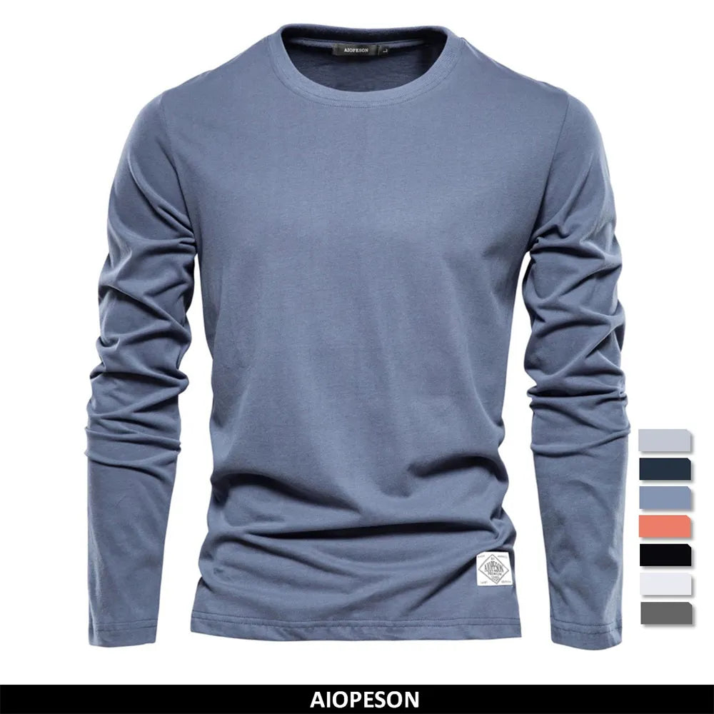 100% Cotton Long Sleeve T Shirt for Men Solid Spring Casual Mens T-Shirts