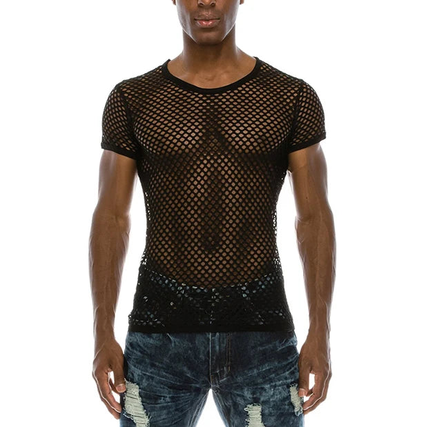 Mens See Through Black Mesh Fishnet Tanks Top Sleeveless Fitted Top Tees