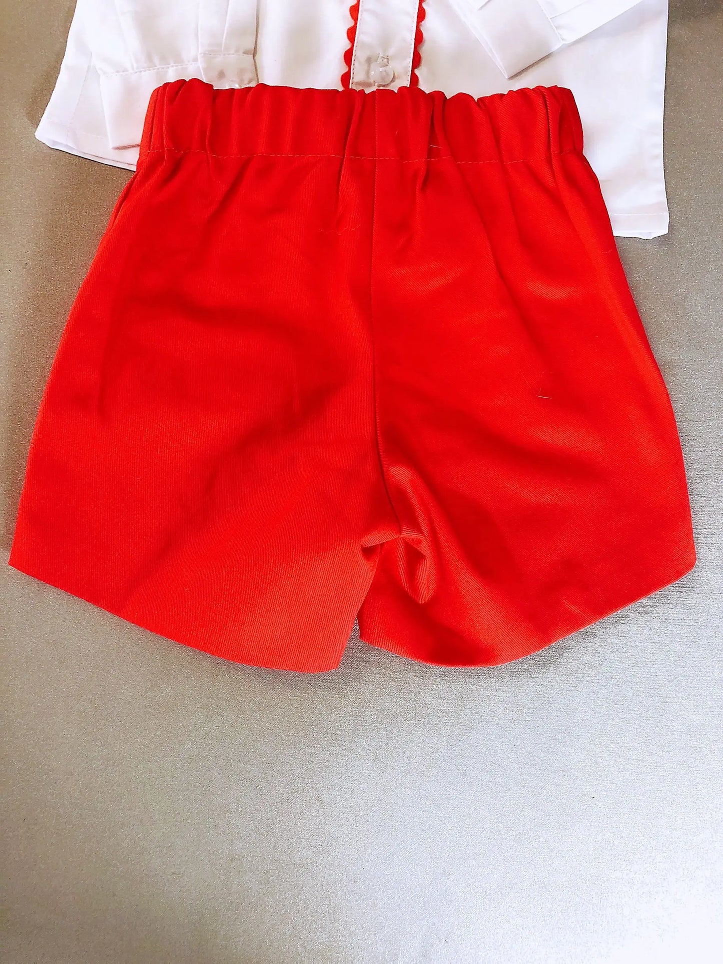 Spanish Toddler Boys Clothes Set Baby Baptism Boutique White Shirt Red Shorts